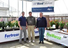 Ryan Boehm, David Barcel and Troy Bettner of OHP presenting Fortess and FireWorxx. Fortess is a granual used on ornamentals, grasses and perennials. It can kill weed postemergent. “It sold for example the bitter cress problem on asparagus fern.”